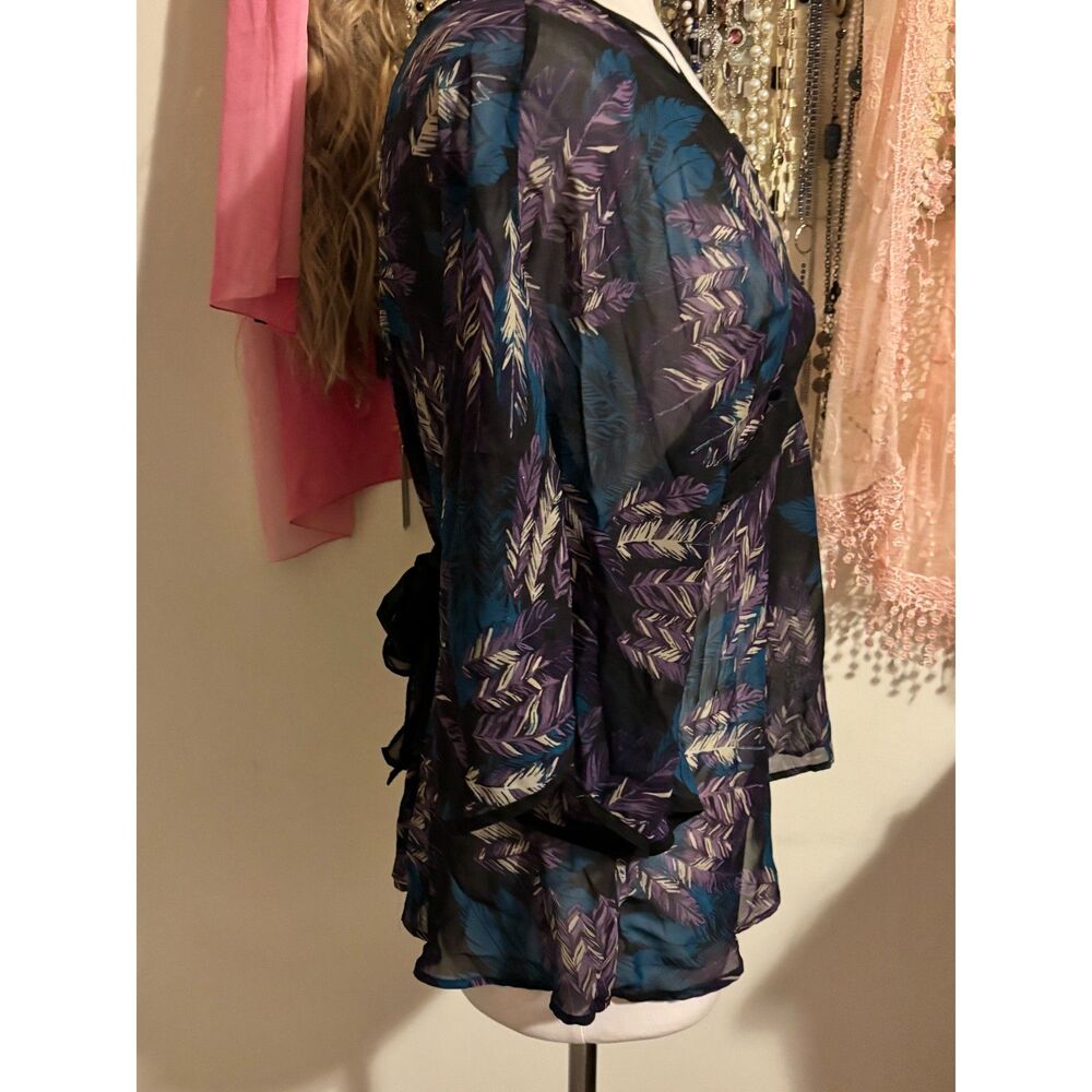 Vintage Wet Seal Y2K Sheer Feather Print Blouse Top XL Whimsigoth Boho
